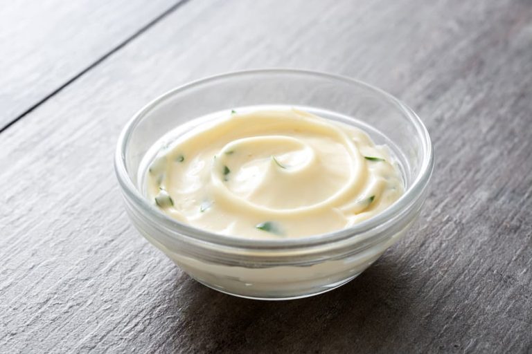 Aioli recipe in a glass bowl
