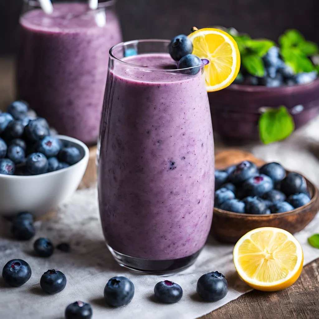 blueberry smoothie decoarted with lemon and berries