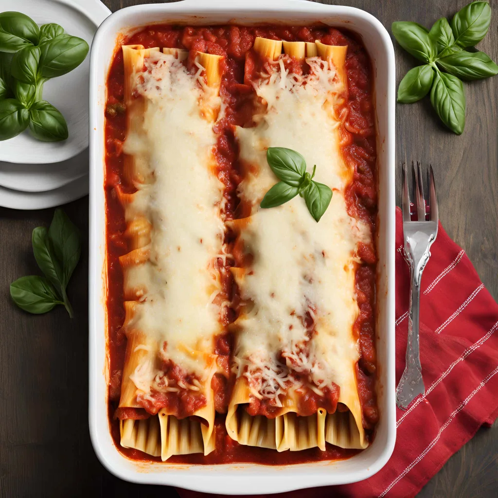 manicotti in form from the oven